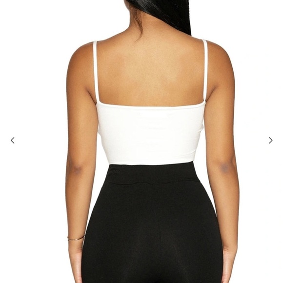 NAKED WARDROBE SOLID VIBES WHITE CROP TANK W GOLD DIOR NOT WAR METALLIC LOGO L - Picture 5 of 8